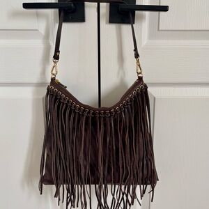 Badgley Mischka Dark Brown Fringe Shoulder Bag